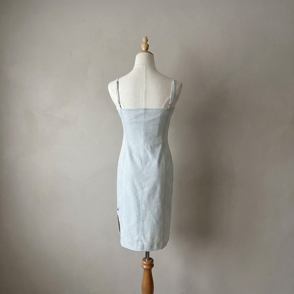 Ralph Ralph Lauren c. 1990s Embroidered Denim Shift Dress Cumulus Blue | XS - Picture 4 of 5